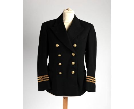 A Second World War British Merchant Navy Officer's Jacket, with gilt buttons and gilt lace rank cuffs, to Chief Officer John 