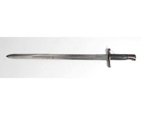An Interesting Martini Henry 1879 Pattern Saw Back Sword Bayonet for the I.C.1 Artillery Carbine, the 51cm steel blade shorte