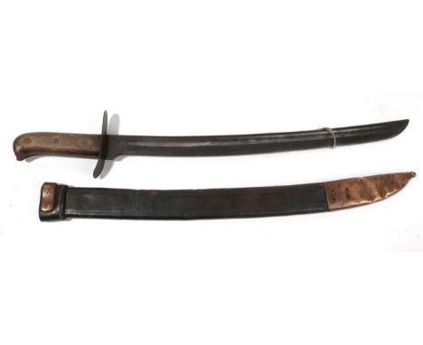 A Second World War Japanese Heiho Conversion of a Dutch Klewang, the 43cm cut-down steel blade stamped HEMBRUG to one side of