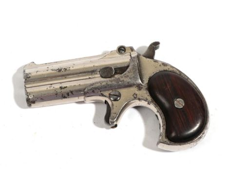 A Remington .41 Rimfire Over and Under Double Barrel Deringer, with nickel plated finish, the 7cm round barrels stamped on th