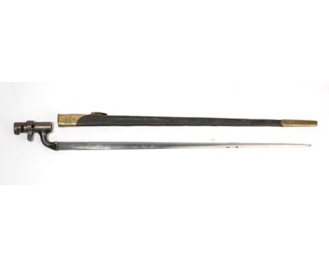 A British 1876 Pattern Socket Bayonet, for the Martini-Henry rifle, the fullered triangular section steel blade with broad ar