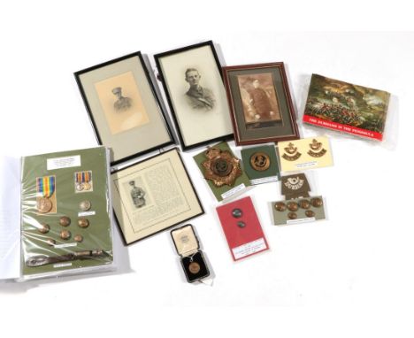 The Durham Light Infantry:- a Victory Medal, pair of miniatures, a whistle, buttons, photographs, Soldier's Service and Pay B