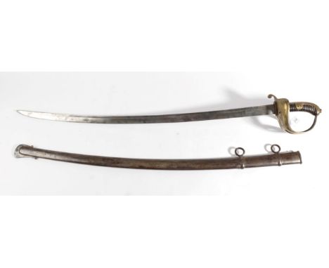 A 19th Century German (Saxony) Cavalry Sword, the 90.5cm single edge curved steel blade with narrow fuller to the back edge a