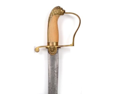 A Georgian Yeomanry Officer's Sword, the 81cm single edge curved fullered steel blade engraved with crowned GR cypher and ten