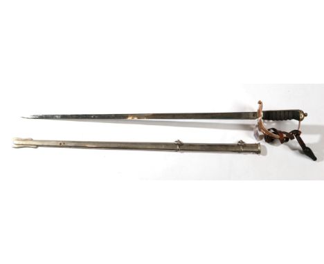 A George V Indian Army Rifle Brigade Sword, the 82cm fullered steel blade etched with GRI cypher, and crowned strung bugle, b