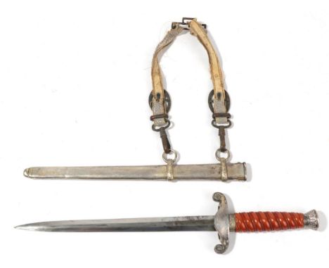 A German Third Reich Army Officer's Dagger, 25cm double edge steel blade with maker's mark for Alcoso, the silver plated hilt