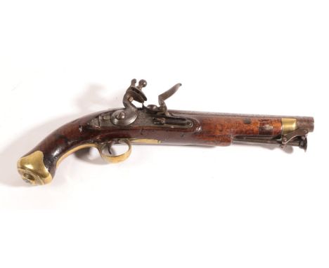 An Early 19th Century New Land Pattern Flintlock Cavalry Pistol, 16 bore, the 23cm round steel barrel with proof marks, the l