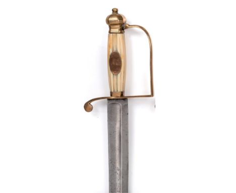 A George III Infantry Officer's Sword, circa 1790, the 71cm single edge curved steel blade with a broad fuller to each side, 