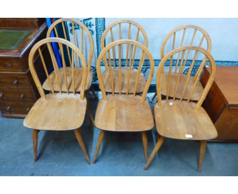 A set of six Ercol Blonde elm and beech Windsor chairs 