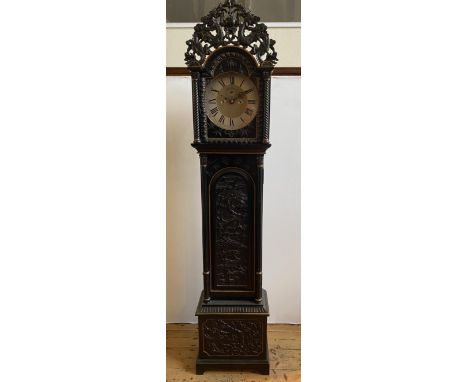ANGLO-CHINESE EBONISED LONGCASE CLOCKSHANGHAI, EARLY 20TH CENTURY&nbsp;the case carved throughout with dragons, bamboo and ch