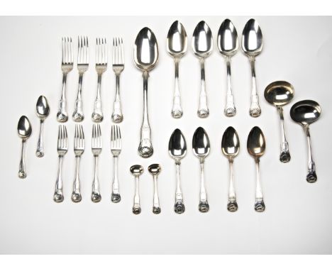GEORGE III SILVER KINGS PATTERN PART FLATWARE SERVICE&nbsp;LONDON, MOSTLY 1784, MAKER&nbsp;comprising a basting spoon4 table 