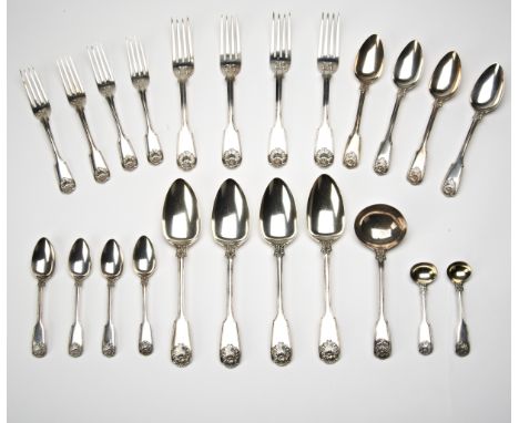 GEORGE IV SILVER KINGS PATTERN PART FLATWARE SERVICELONDON 1827, MAKERS MARK WC???comprising 4 dessert spoons4 teaspoons4 tab