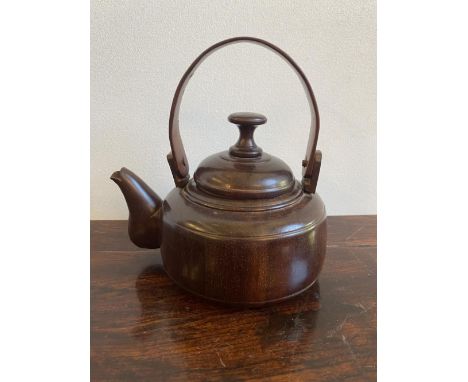 TURNED WOODEN TEAPOT WITH RING HANDLE, 16cm dia 