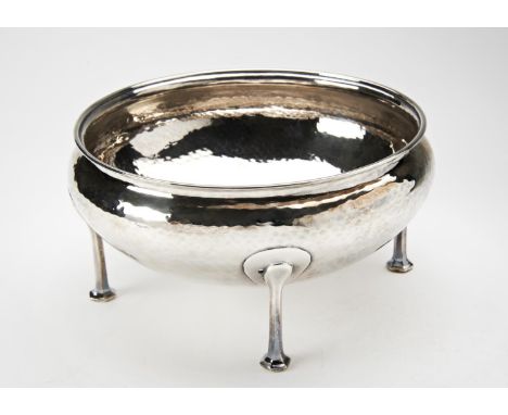ARTS AND CRAFTS SILVER BOWL&nbsp;ALBERT EDWARD JONES, BIRMINGHAM 1910the compressed ovoid bowl with hammered decoration, rais