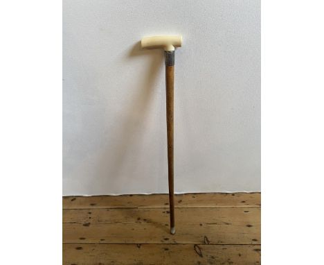 IVORY HANDLE HALLMARK SILVER COLLARED WALKING CANE, 86.5cm 