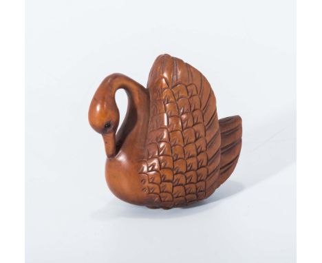 Hand-carved hardwood netsuke of a swan