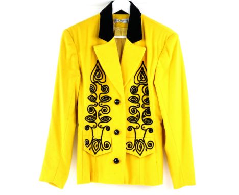 Vintage 80s and 90s fashion to include a Jan Vanvelden shocking yellow wool jacket with black beaded front and pocket detail 