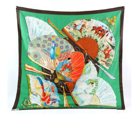 Hermes silk scarf Brise de Charme by Julia Abadie, designed 1991 in green colourway, unboxed.       Small stain top leftPleas