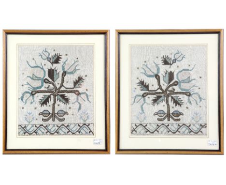 A pair of Turkish sash ends, late 19th century framed and glazed 28cm x 23cm.       