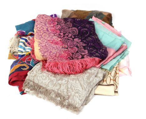 Art Deco Shawl, quantity of silk and other vintage scarves/Shawls including Liberty, Pierre Cardin, Metropolitan Museum of Ne