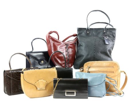 A collection of vintage and other bags and purses to include an Art Deco snake skin bag, Osprey handbag, and Gucci spectacle 