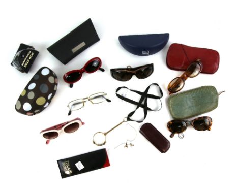 5 of pairs of vintage sun glasses, a pair of gilt metal Lorgnettes and a pair of Pince Nez in gilt metal.       Please see ex