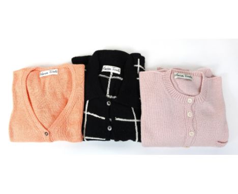 Group of  Marion Foale hand knitted knitwear including  a black and white wool skirt ensemble, and a  lavender jacket in orig