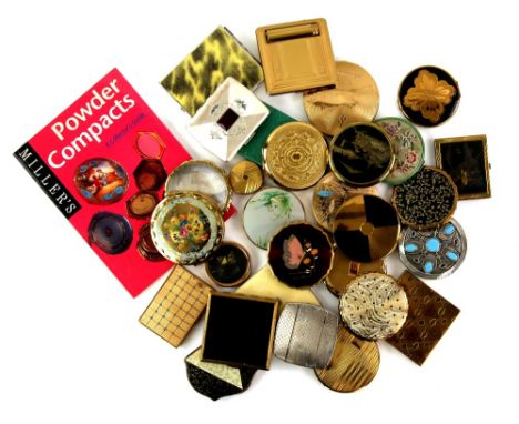 A group of Vintage compacts,  a a shagreen example, others with enamel decoration, Japanese style and others, including Strat