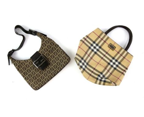 A Burberry  hand bag with  typical check design, and a Fendi bag with printed canvas monogram and metal buckle.       Please 