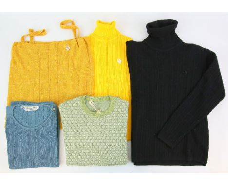A collection of vintage Christian Dior knitwear - skirt and jumper ensembles to include a bottle green waist coat skirt and j