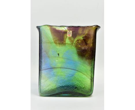 PER LUTKIN (1916-1998) FOR HOLMEGAARD, A RECTANGULAR LAVA GLASS VASE, signed to the base with model number 2242, approximate 