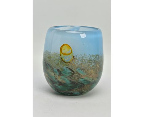 NORMAN STUART CLARKE (BRITISH 1946) A STUDIO GLASS VASE, having a design resembling a seascape, signed and dated PBG 85, appr