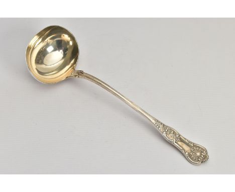 A VICTORIAN SILVER KINGS PATTERN SOUP LADLE, maker John James Whiting, London 1841, 10.14ozt, 315.3 grams (Condition report: 