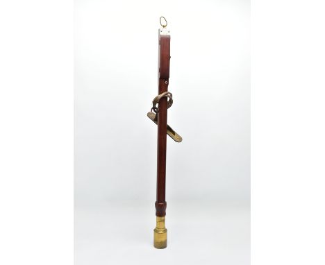 AN EARLY 19TH CENTURY MAHOGANY AND BRASS MARINE STICK BAROMETER BY BARRAUDS OF LONDON, brass hanging loop to the top above an