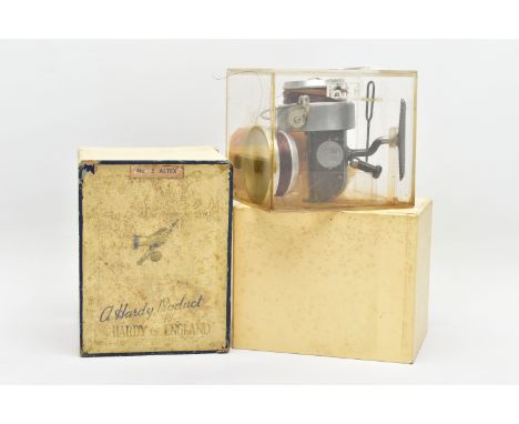 A BOXED AND PERSPEX CASED HARDY NO.3 MARK V ALTEX REEL, RHW folding handle, comes with instructions, tools, oil bottle and sp