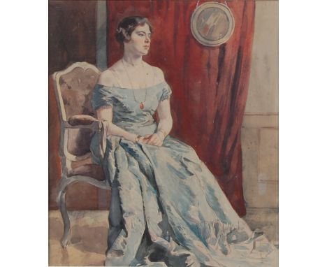 Circle of William Orpen - Full length portrait of a seated lady, watercolour with traces of pencil, 29 x 25.5cm 