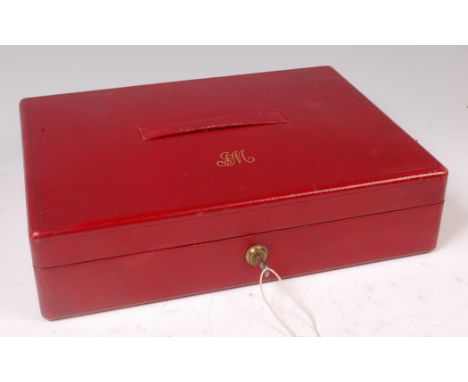 A late Victorian leather document box by Asprey's, the hinged cover monogrammed in gilt, the interior unfitted but gilt stamp