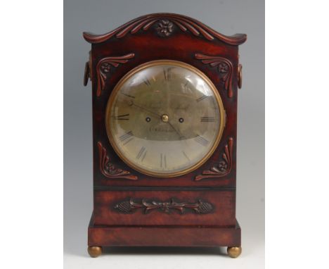 An early Victorian mahogany cased bracket clock, signed to the silvered dial James Muirhead of Glasgow, having twin winding h