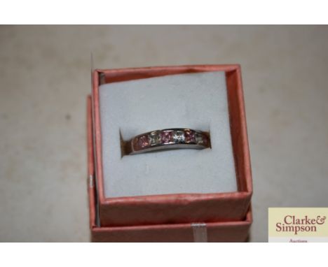 A 925 pink and white stone set ring 