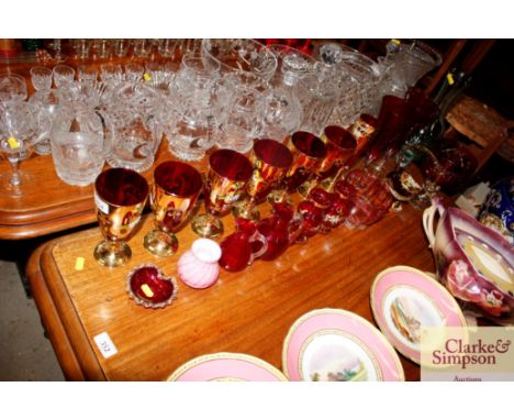 A collection of ruby and cranberry glassware 