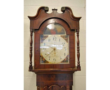 Barraclough of Haworth, an early 19th century mahogany Longcase Clock, broken arch pediment above arch top glazed door betwee