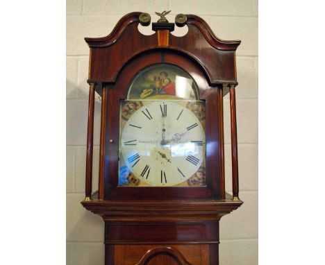 Barraclough of Haworth, an early 19th century oak and mahogany Longcase Clock, swan neck pediment with roundels and central f