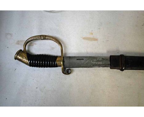 An early 20th century Russian Cavalry Officers Sword, curved, fullered 29' blade, etched and stamped adjacent at forte, brass