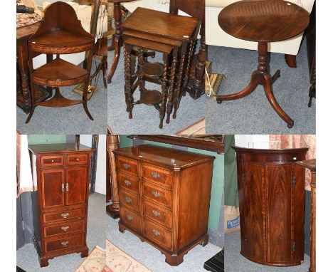 A Group of Furniture, comprising a George III mahogany corner washstand, a tripod table of similar date, a 1920s nest of thre