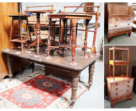 Assorted Furniture, to include: a Victorian oak dining table, two Edwardian mahogany towel rails, two small tripod tables, tw