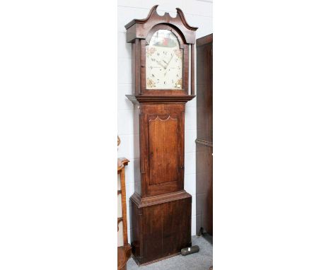 A Mahogany 30 Hour Longcase Clock, early 19th century 14" arch painted dial, signed Holdsworth Halifax, 223cm highWith pendul