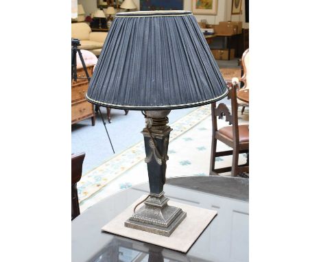 A Pair of Modern Empire Style Table Lamps, together with another similar and a further table lamp mounted with rams head and 
