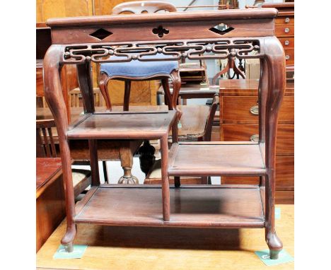 A 20th Century Chinese Hardwood Lamp Table, with pierced apron and shelf stretchers, 69cm by 37cm by 74cm