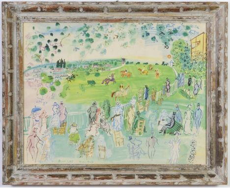 RAOUL DUFY (1877-1953). ASCOT. lithograph, printed by Mourlot, signed in the plate, large vintage Montparnasse French frame, 