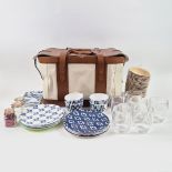 A RALPH LAUREN LEATHER AND CANVAS PICNIC HAMPER.